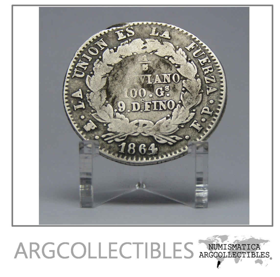 Bolivia Moneda 1/5 Boliviano Plata 1864 Pts Fp Km-151.1 Vf-