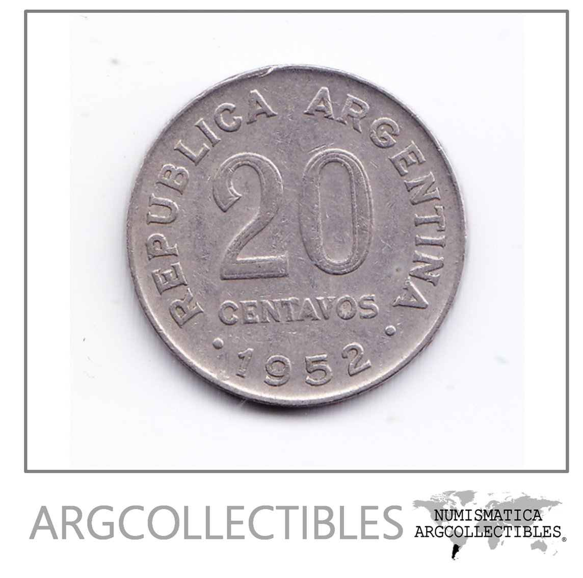 Argentina Moneda 20 Centavos Acero Enchapado 1952 Mn-242 Vf