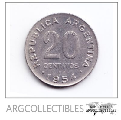 Argentina Moneda 20 Centavos Acero Enchapado 1954 San Martin Mn-244 Au