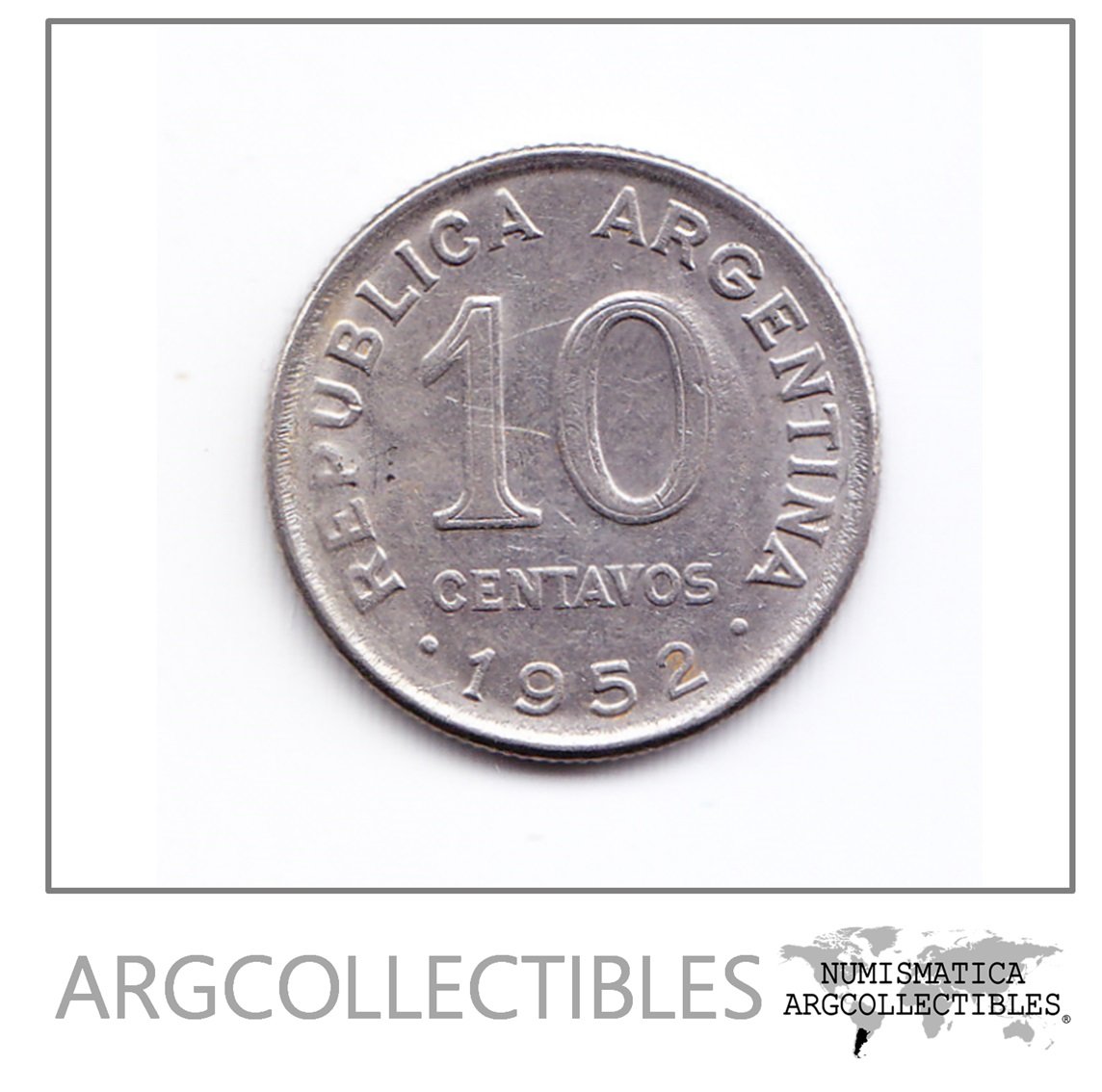 Argentina Moneda 10 Centavos Cuproniquel 1952 Mn-233 Xf