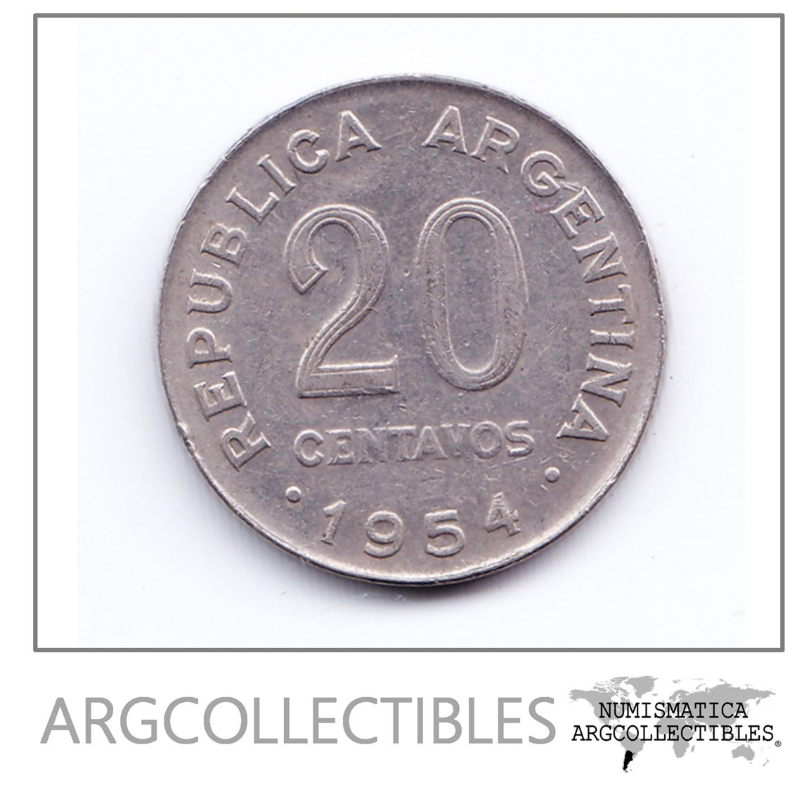 Argentina Moneda 20 Centavos Acero Enchapado 1954 Vf+ Xf