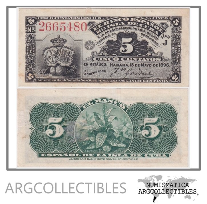 Cuba Billete 5 Centavos Año 1896 P-45a Condicion Au+