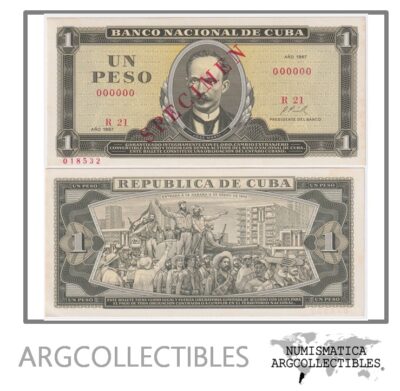Cuba Billete 1 Peso Año 1967 Specimen P-102s Condicion Au