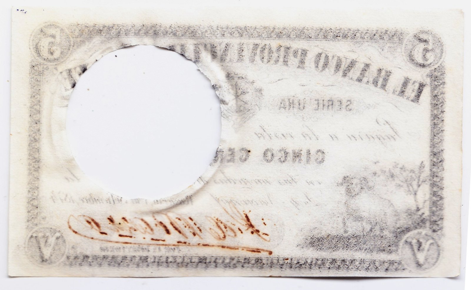 Argentina Billete 5 Centavos 1874 Firma Marza P-s798 AU (Cancelado) - Imagen 2