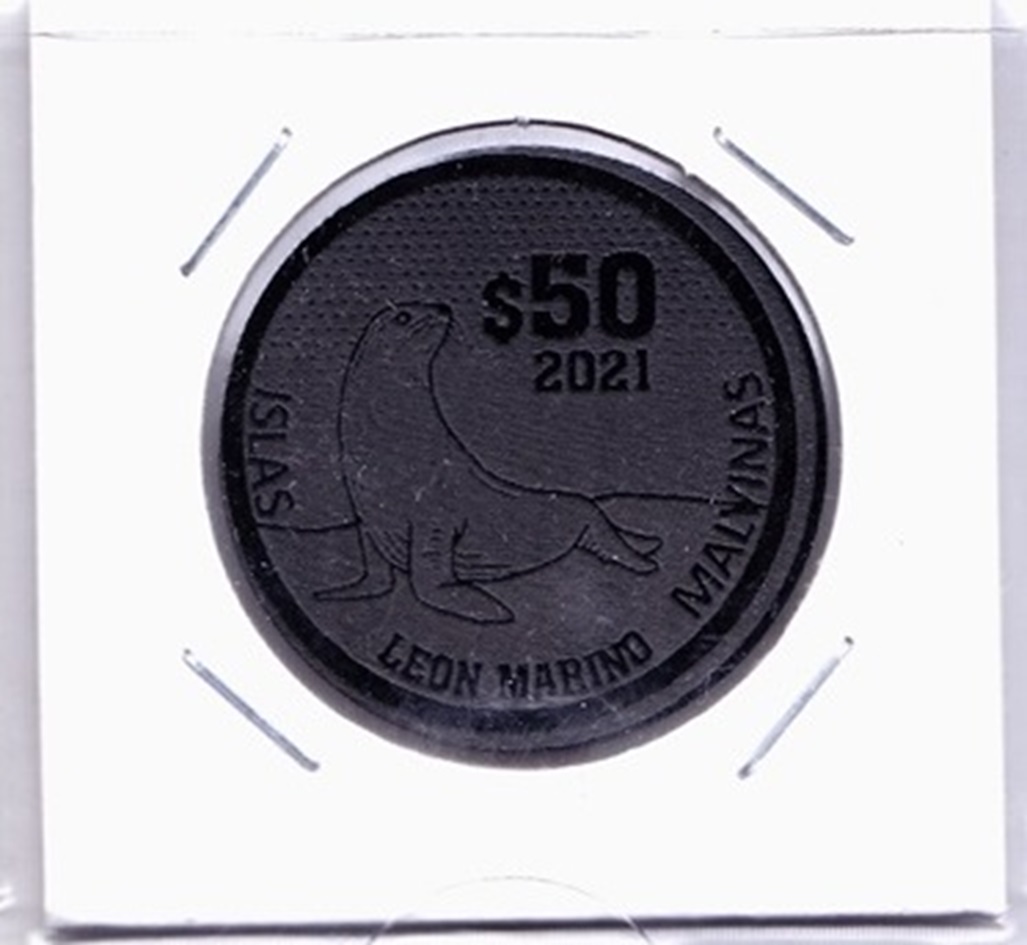Malvinas Moneda Fantasia 50 Pesos 2021 Leon Marino UNC - Imagen 2