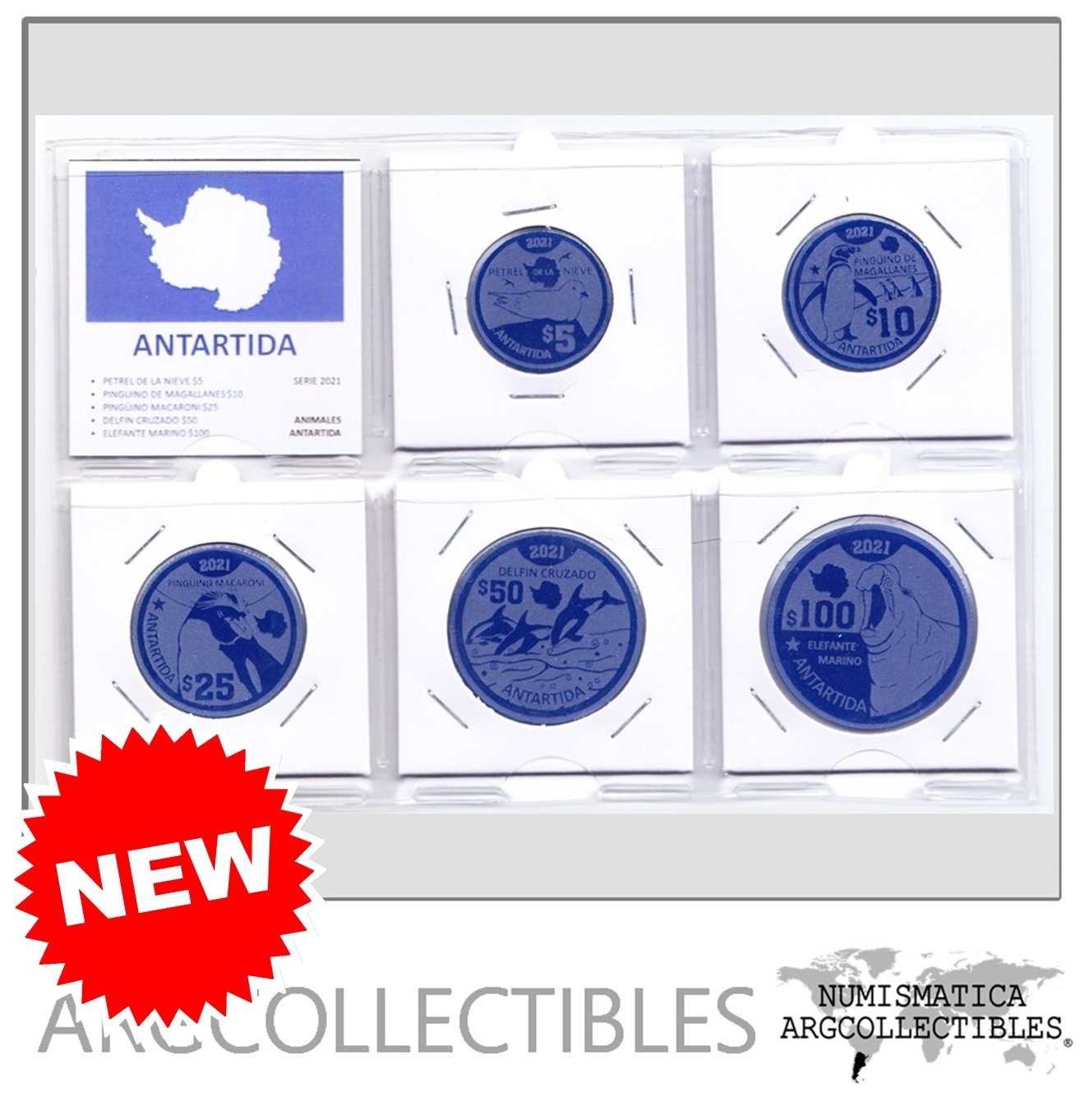 Antartida Set de 5 Monedas Fantasia 2021 Animales Autoctonos UNC