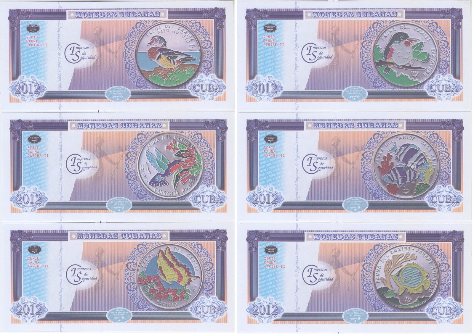 Cuba Set 6 Billetes Año 2012 Fauna Del Caribe II Unc - Imagen 2