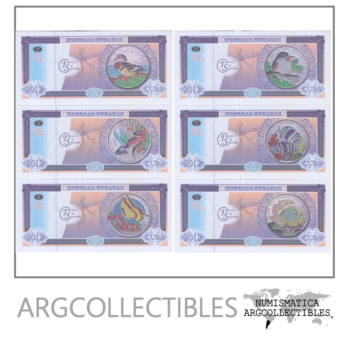 Cuba Set 6 Billetes Año 2012 Fauna Del Caribe II Unc