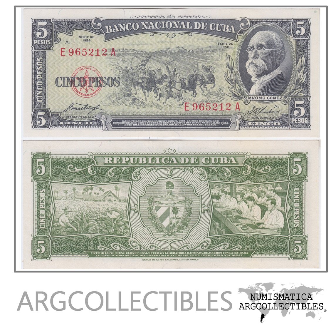 Cuba Billete 5 Pesos 1958 P-91a Au