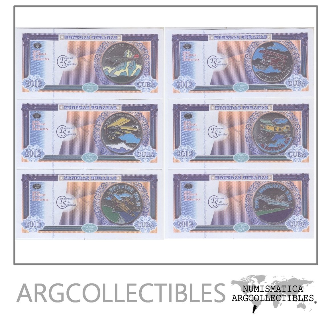 Cuba Set 6 Billetes Año 2012 Reliquias De La Aeronautica Unc