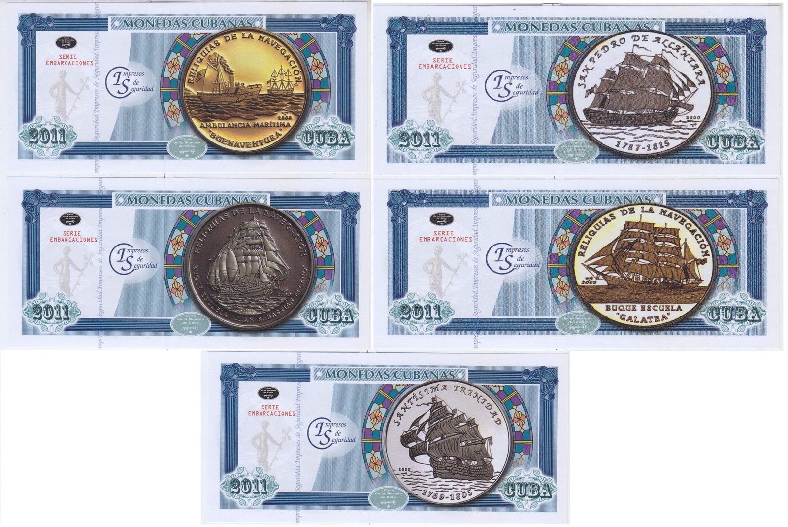 Cuba Set 5 Billetes Año 2011 Embarcaciones Unc - Imagen 2
