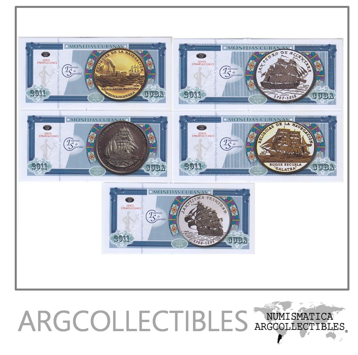Cuba Set 5 Billetes Año 2011 Embarcaciones Unc