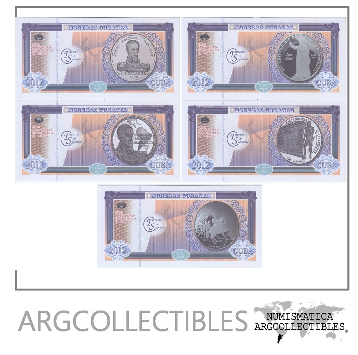 Cuba Set 5 Billetes 2012 Bicentenario e Inpendencia Unc
