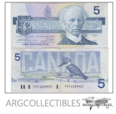 Canada Billete 5 Dolares Año 1986 P-95b Vf+