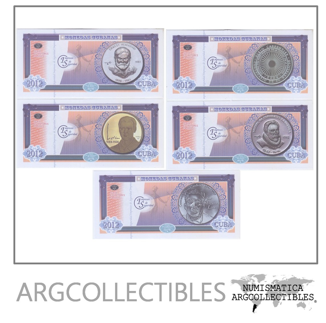 Cuba Set 5 Billetes Año 2012 Escritores Famosos Unc