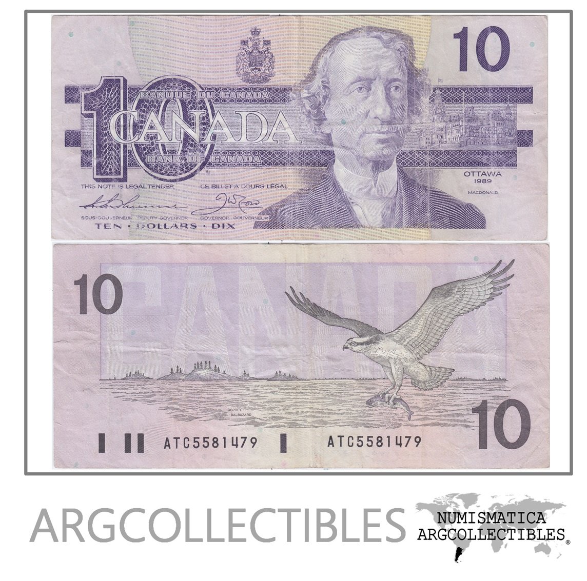 Canada Billete 10 Dolares Año 1989 P-96a Vf
