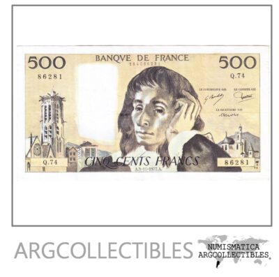 Francia Billete 500 Francos 1977 Blaise Pascal P-156d Vf+