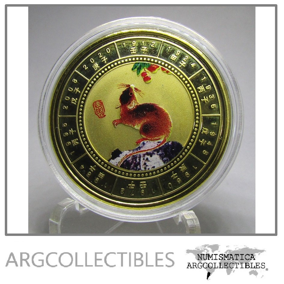 China Medalla a Color Laton 2020 Zodiaco Chino Año Rata UNC