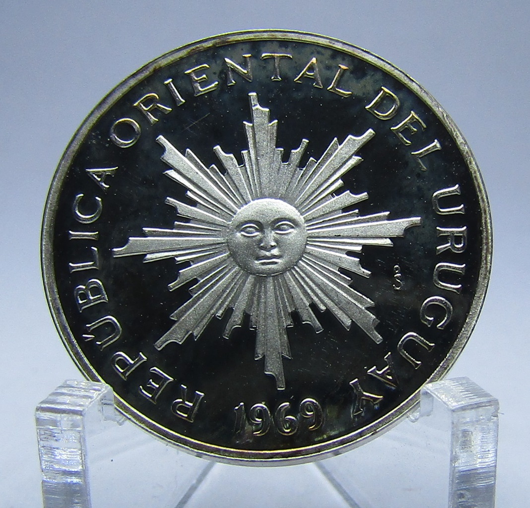 Uruguay Set de 3 Moneda 1, 5, 10 Pesos 1969 Ensayos en Plata 900, PN-87, 89, 91 Proof - Imagen 5