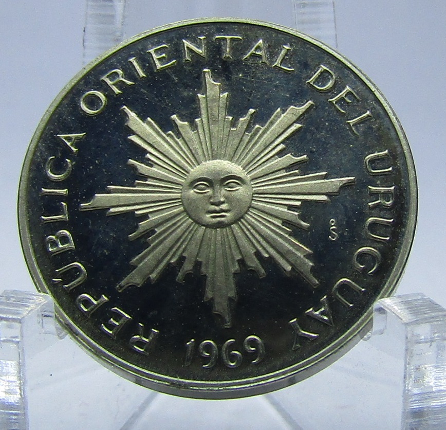 Uruguay Set de 3 Moneda 1, 5, 10 Pesos 1969 Ensayos en Plata 900, PN-87, 89, 91 Proof - Imagen 7