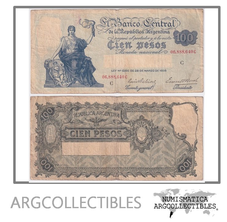 Argentina Billete 100 Pesos 1938 P-255/BOT-1896 VF- (Serie C)