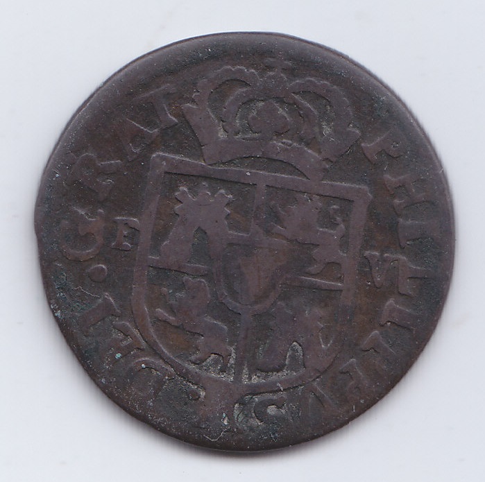 España Moneda Valencia Sise 1710 Cobre Felipe V Condicion F+ - Imagen 2