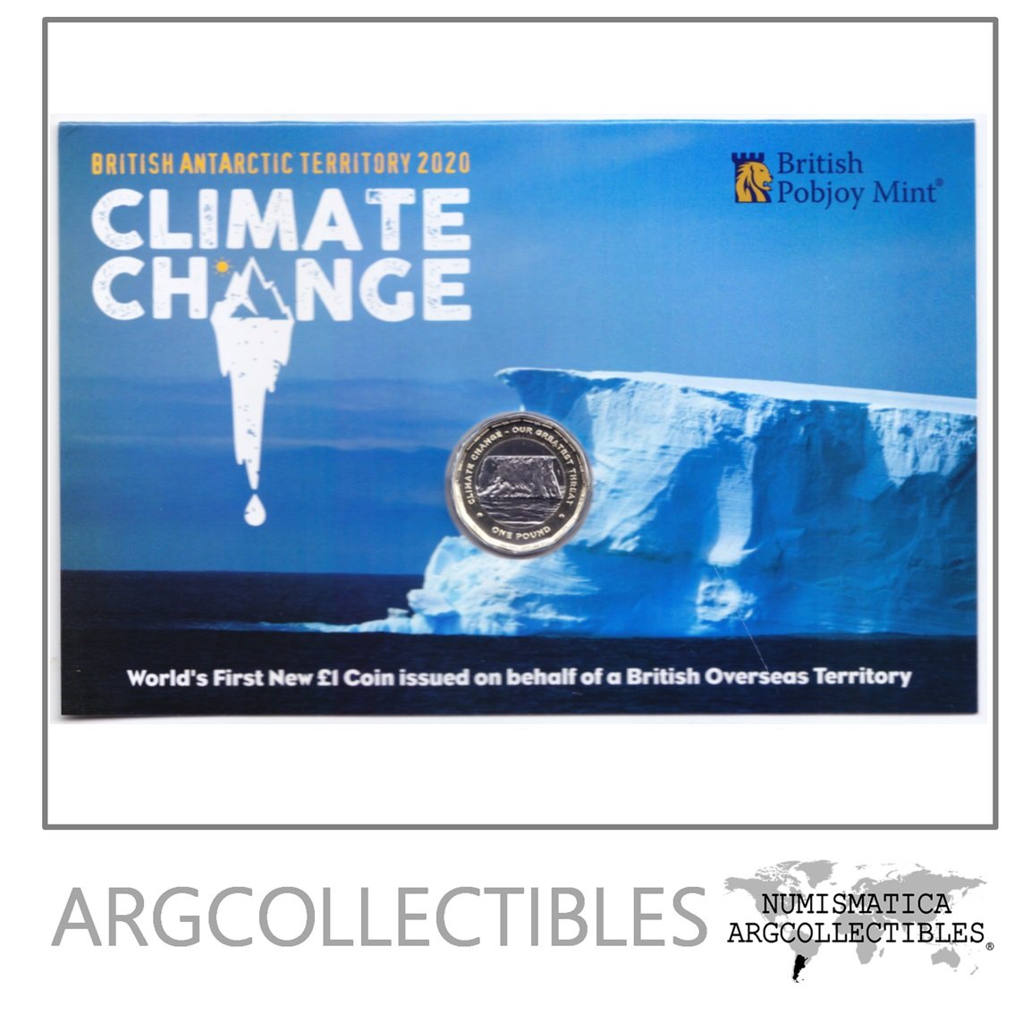 Territorios Antarticos Britanicos Moneda 1 Pound Bimetalica 2020 Cambio Climatico Proof