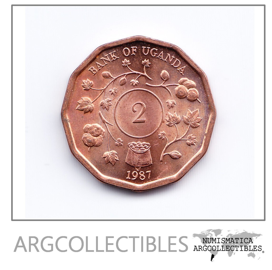 Uganda Moneda 2 Centavos Acero Baño Cobre 1987 Km-28 Unc