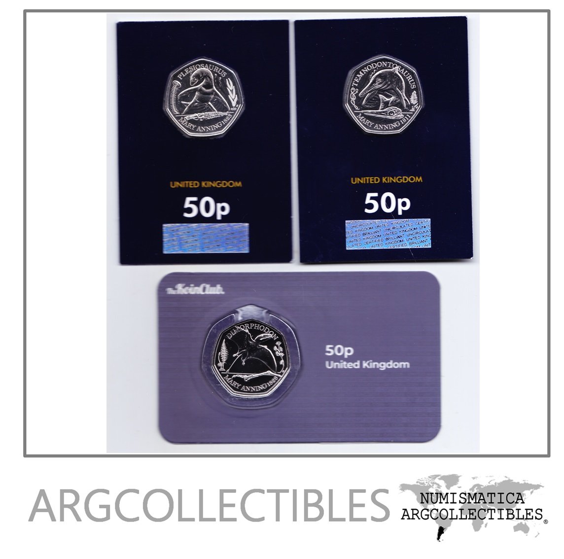 Inglaterra Set 3 Blisters Monedas 50 Pence Cuproniquel 2021 Dinosaurios Unc