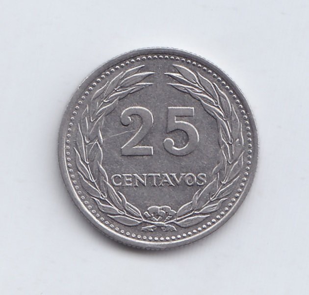El Salvador Moneda 25 Centavos Niquel 1977 Km-139 Au - Imagen 2