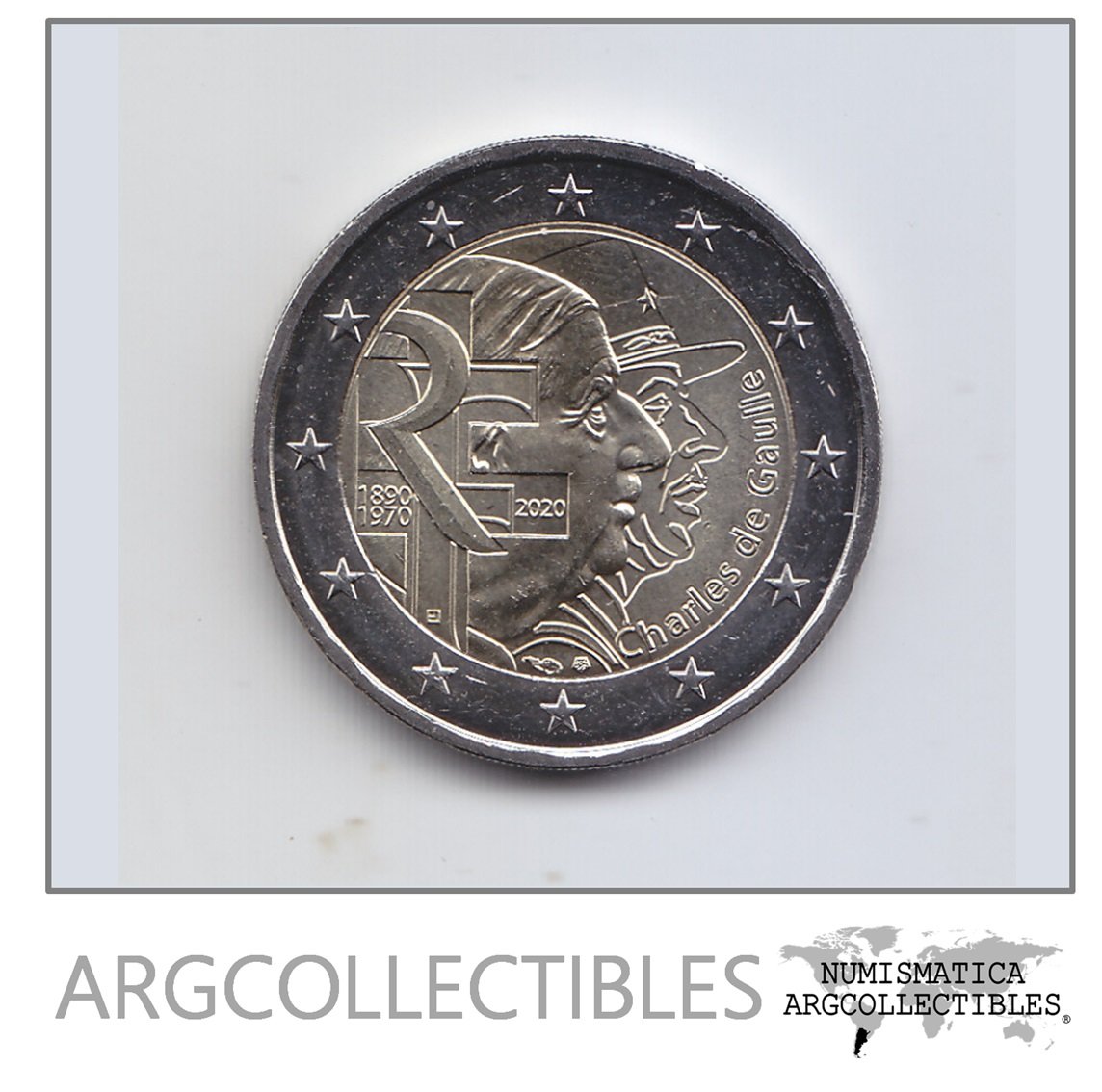 Francia Moneda 2 Euros Bimetalica 2020 Charles De Gaulle Unc