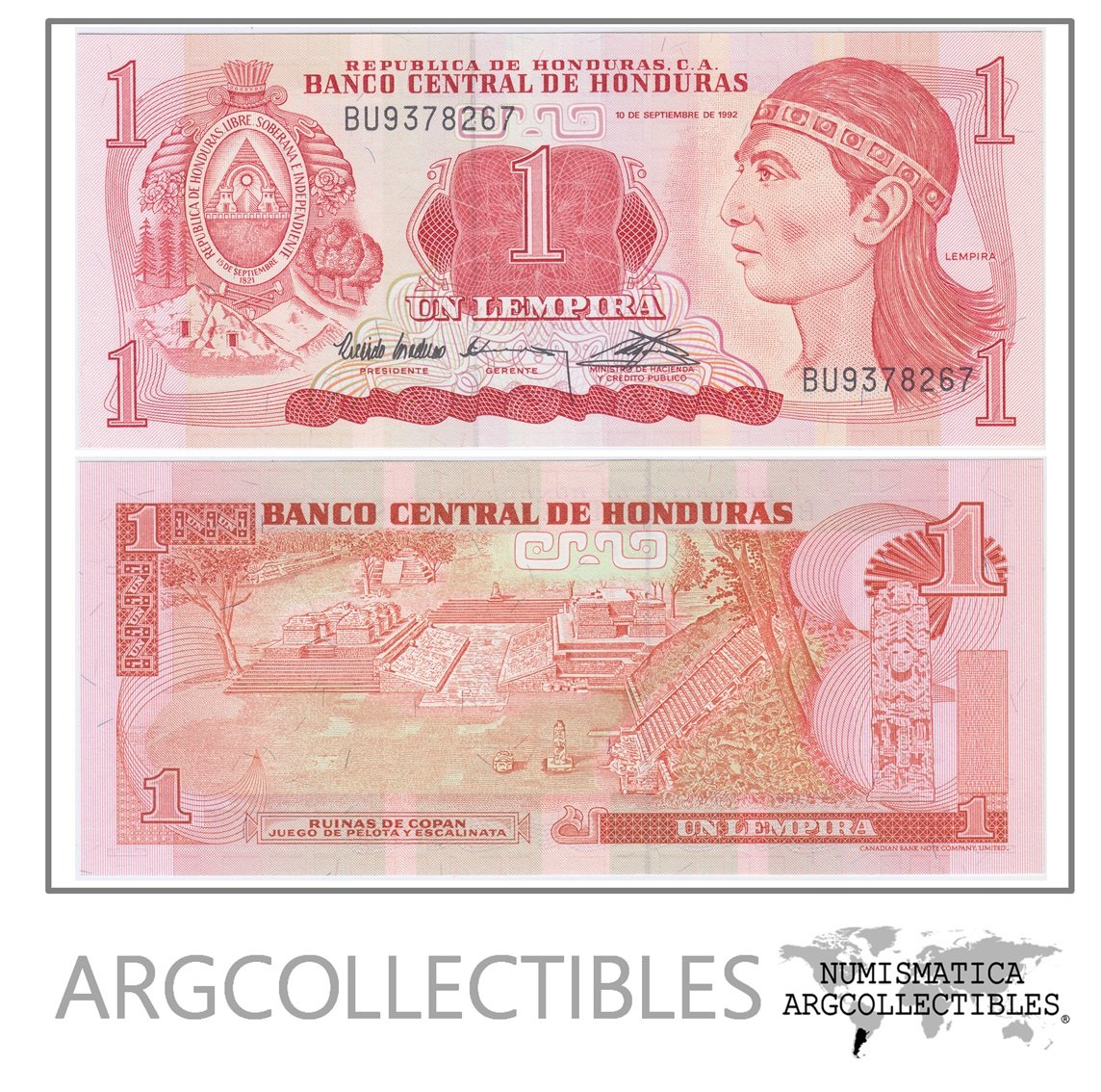 Honduras Billete 1 Lempira Año 1992 P-71 Unc