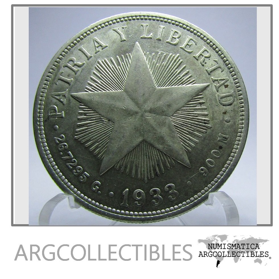 Cuba Moneda 1 Peso 1933 Plata 900, Estrella Radiante KM-15.2 AU