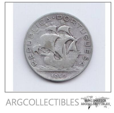 Portugal Moneda 5 Escudos Plata 1940 Km-581 Vf-