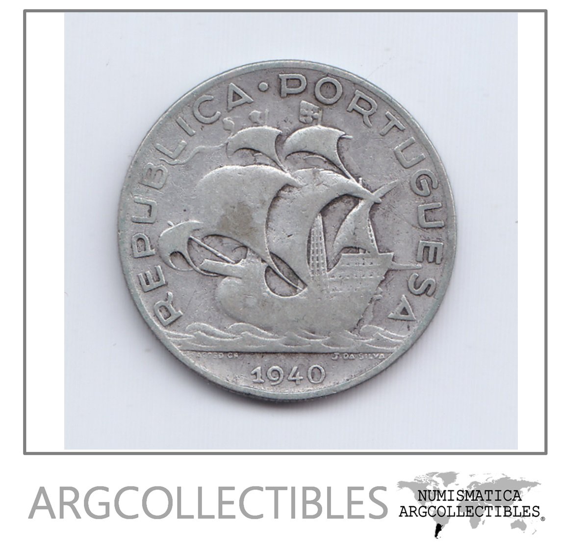 Portugal Moneda 5 Escudos Plata 1940 Km-581 Vf-