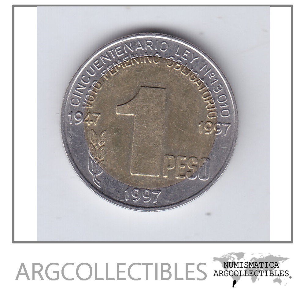 Argentina Moneda 1 Peso Bimetalica 1997 Aniversario Voto Femenino, Eva Peron / UNC