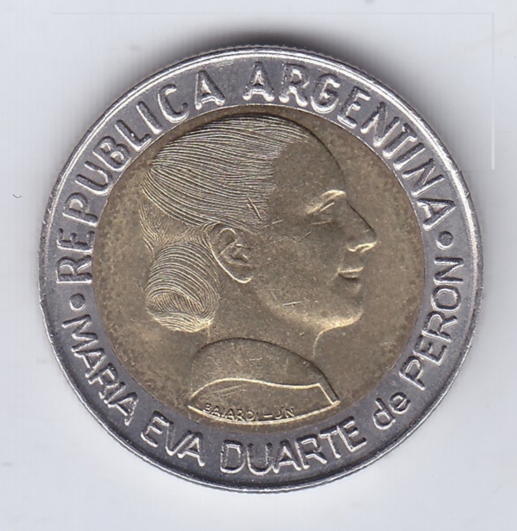 Argentina Moneda 1 Peso Bimetalica 1997 Aniversario Voto Femenino, Eva Peron / UNC - Imagen 2