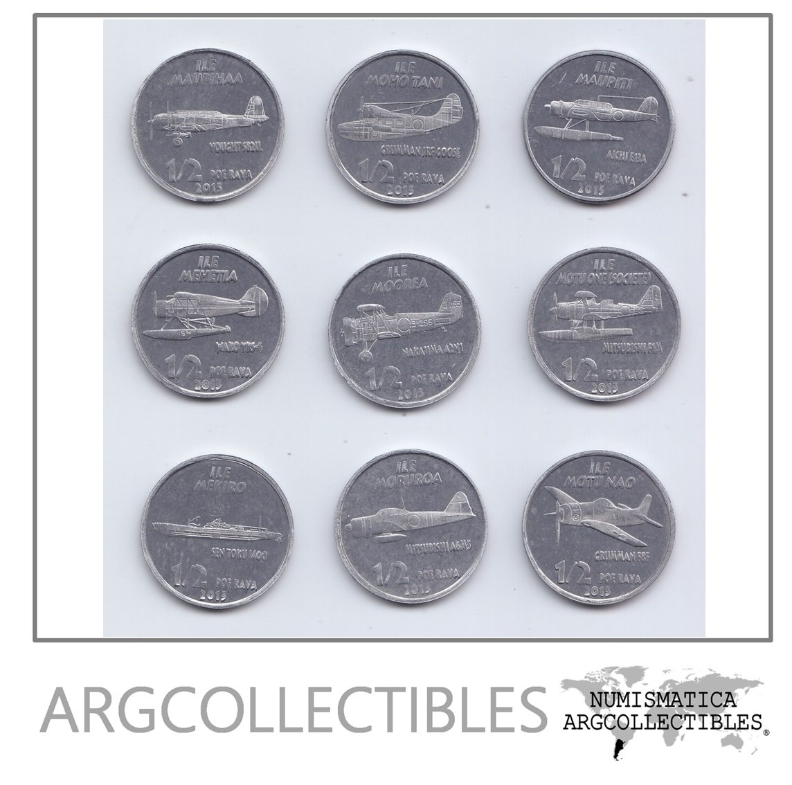 Islas Del Pacifico Frances Set 9 Monedas 1/2 Poe Rava Aluminio 2015 Serie Nº 6 Unc