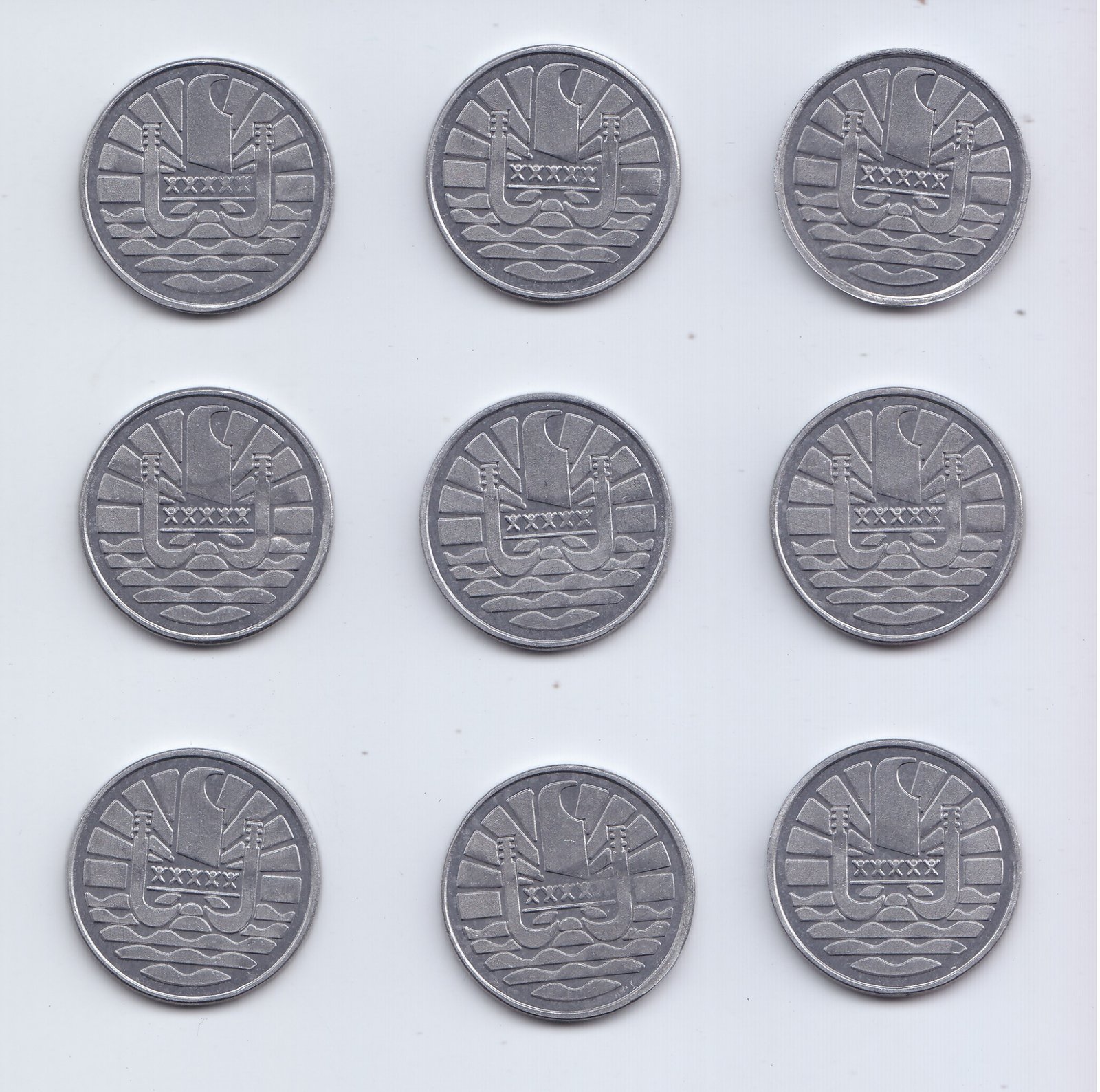 Islas Del Pacifico Frances Set 9 Monedas 1/2 Poe Rava Aluminio 2015 Serie Nº 6 Unc - Imagen 2