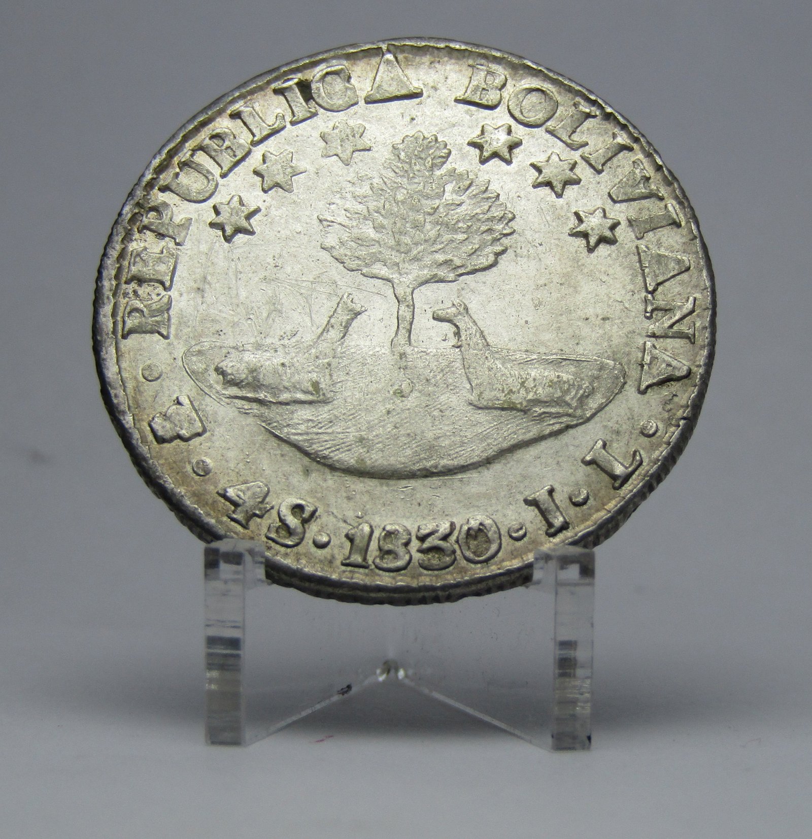 Bolivia Moneda 4 Soles Plata 667 Año 1830 JL Bolivar Km-96a1 Xf+ - Imagen 2