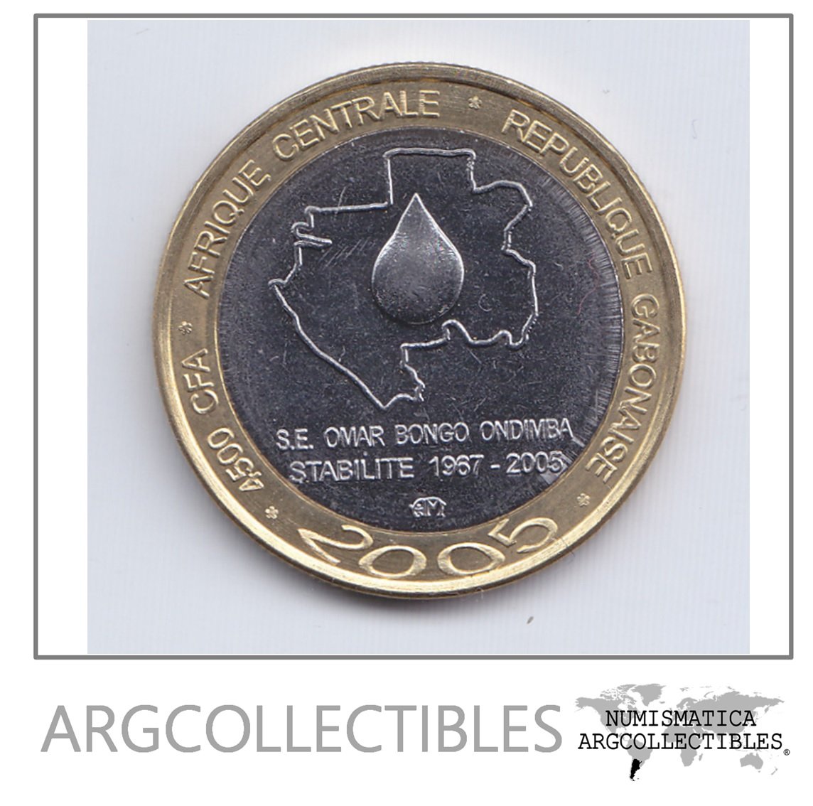 Gabon Moneda 4.500 CFA Bimetalica 2005 Unc