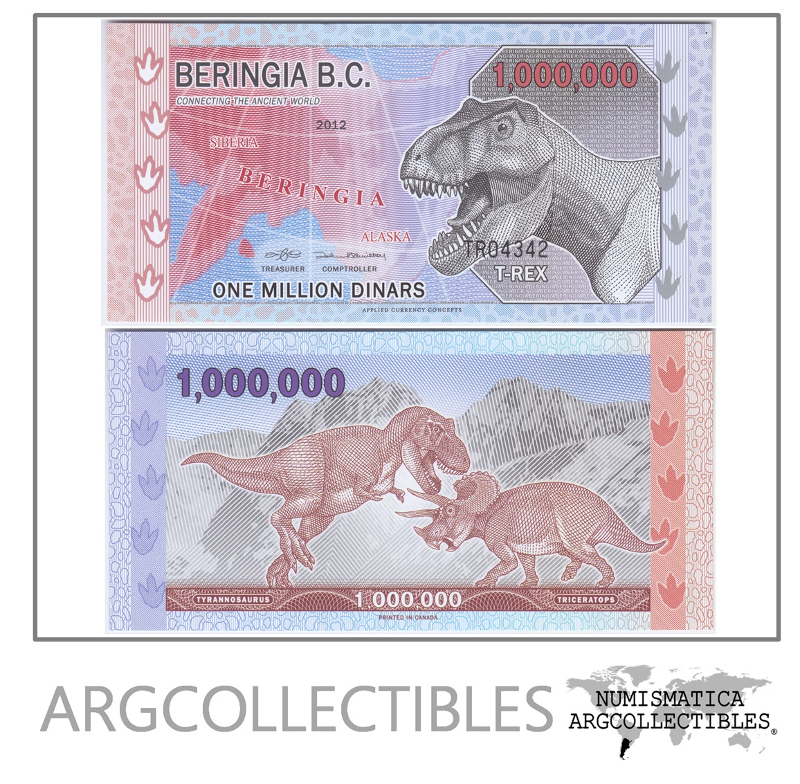 Beringia Billete 1.000.000 Dinars 2012 Dinosaurio Unc