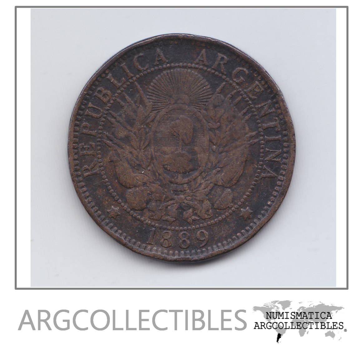 Argentina Moneda 2 Centavos Cobre 1889 Patacon Km-33 Cj-30 Vf-