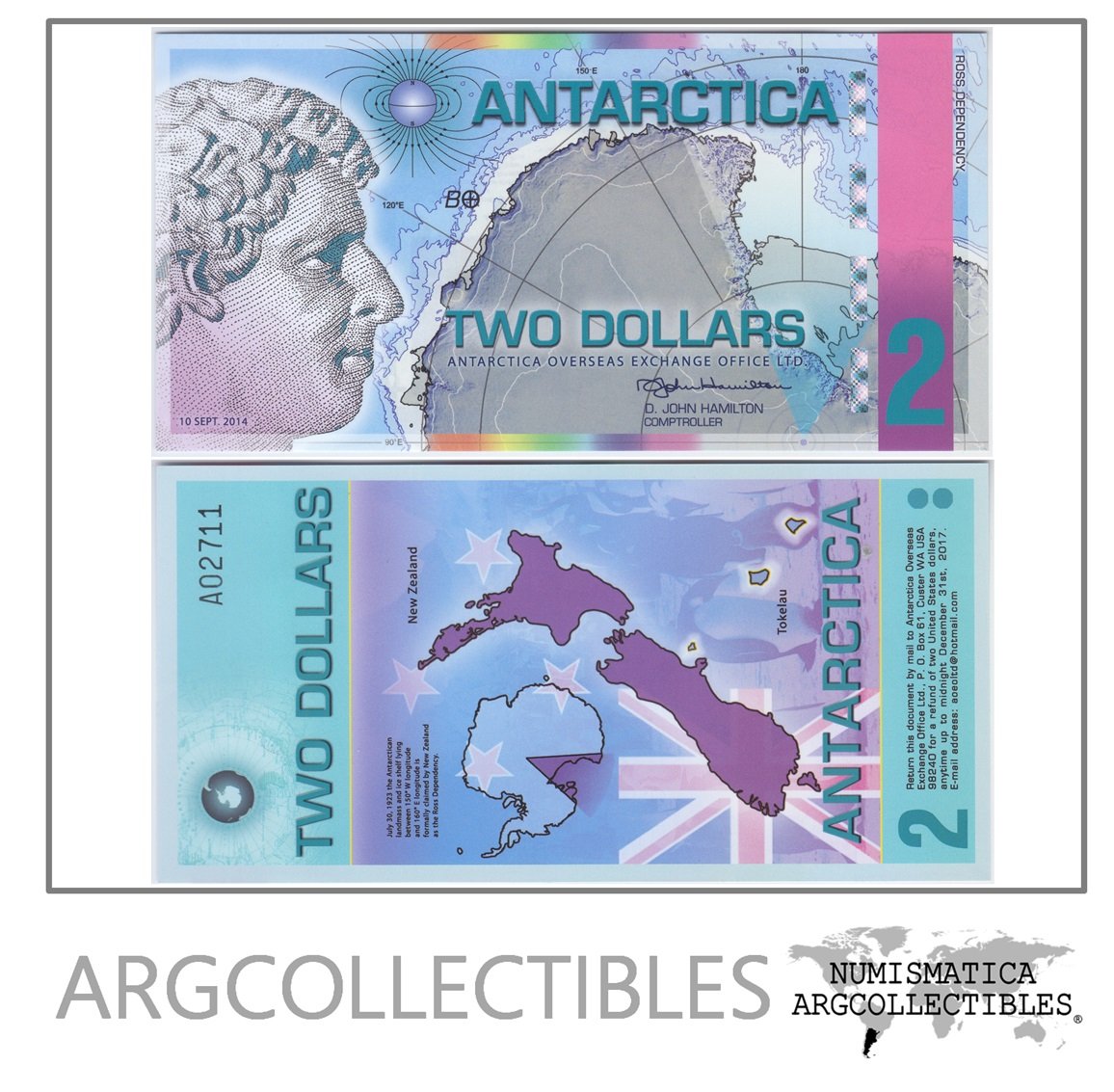 Antartida Billete 2 Dolares Año 2014 Unc