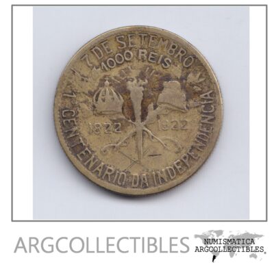Brasil Moneda 1.000 Reis Aluminio Bronce 1922 Aniversario 100 de Independencia Km-522.2 F+