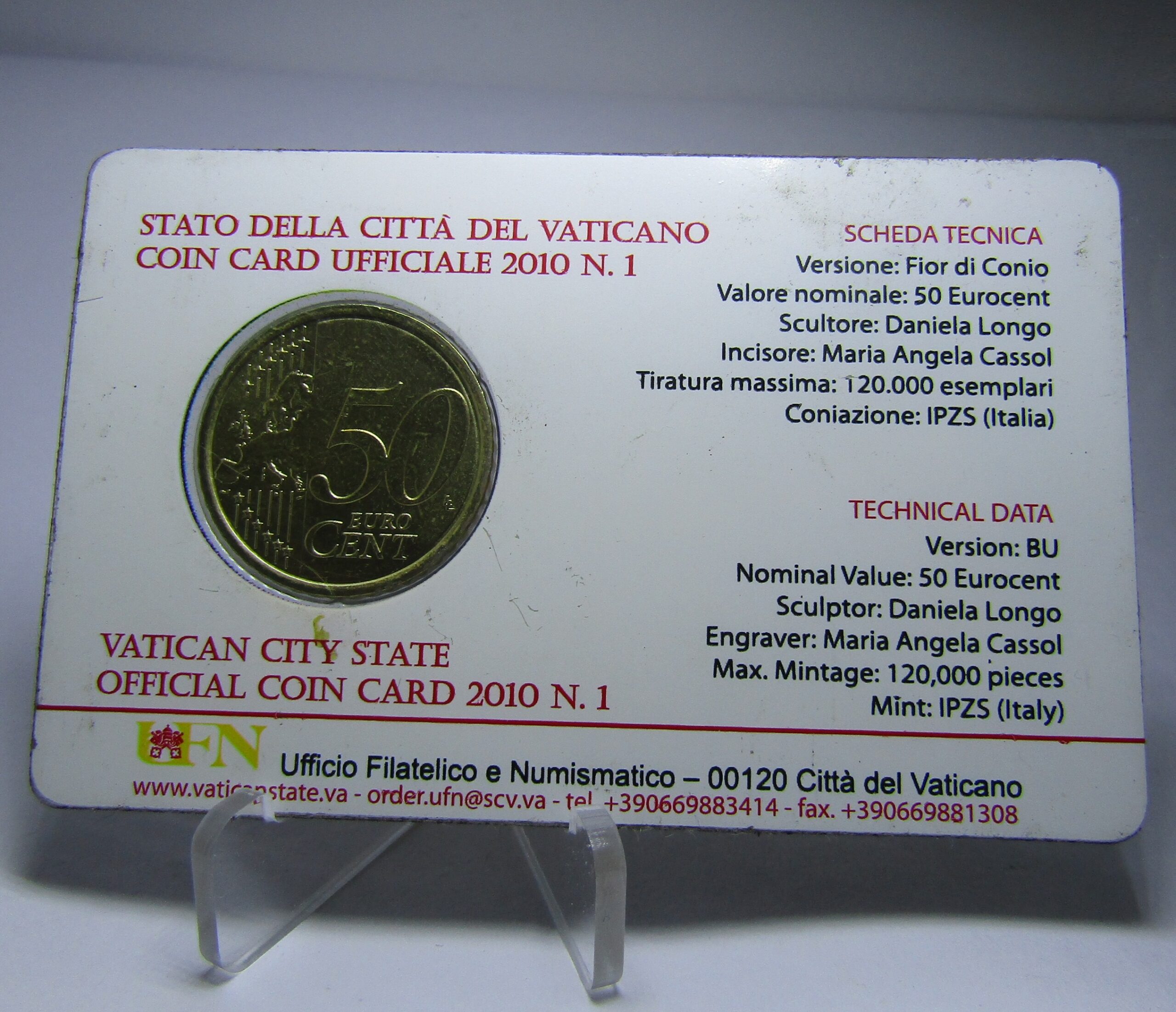 Vaticano Blister 50 Centavos Euro 2010 Papa Benedicto UNC - Imagen 2