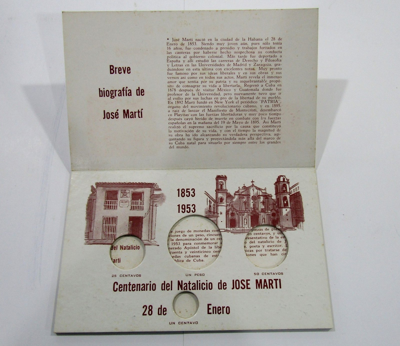 Cuba Blister Oficial 1953 Vacio Centenario Natalicio Jose Marti - Imagen 3