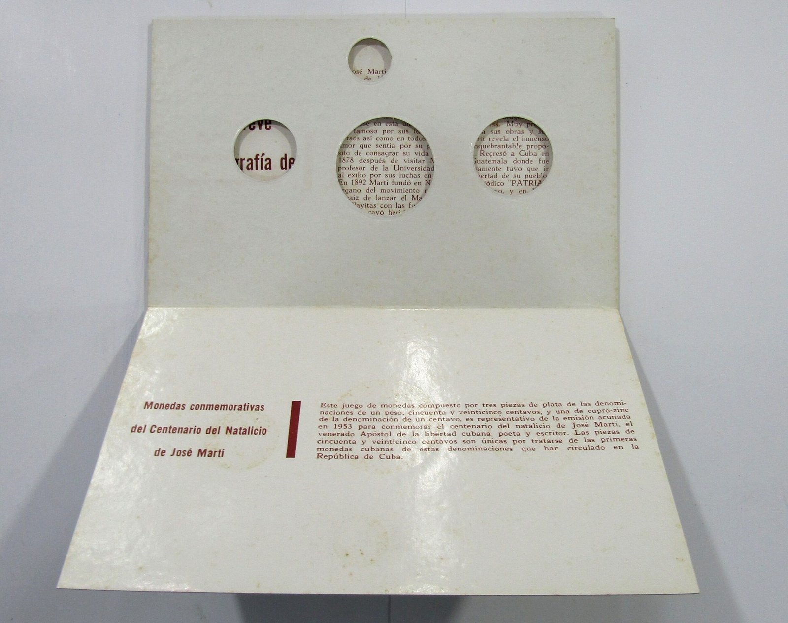 Cuba Blister Oficial 1953 Vacio Centenario Natalicio Jose Marti - Imagen 4