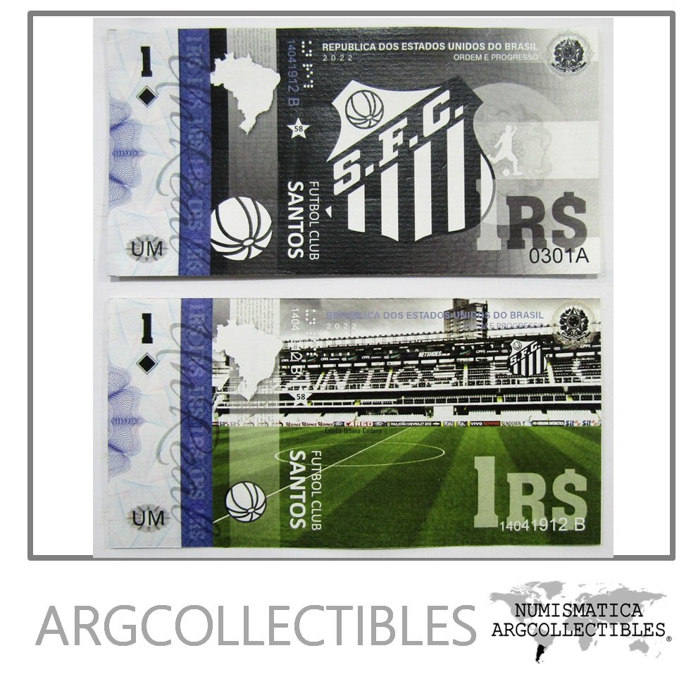 Brasil Billete 1 Real 2022 Club de Futbol Santos, Estadio Urbano Caldeira UNC