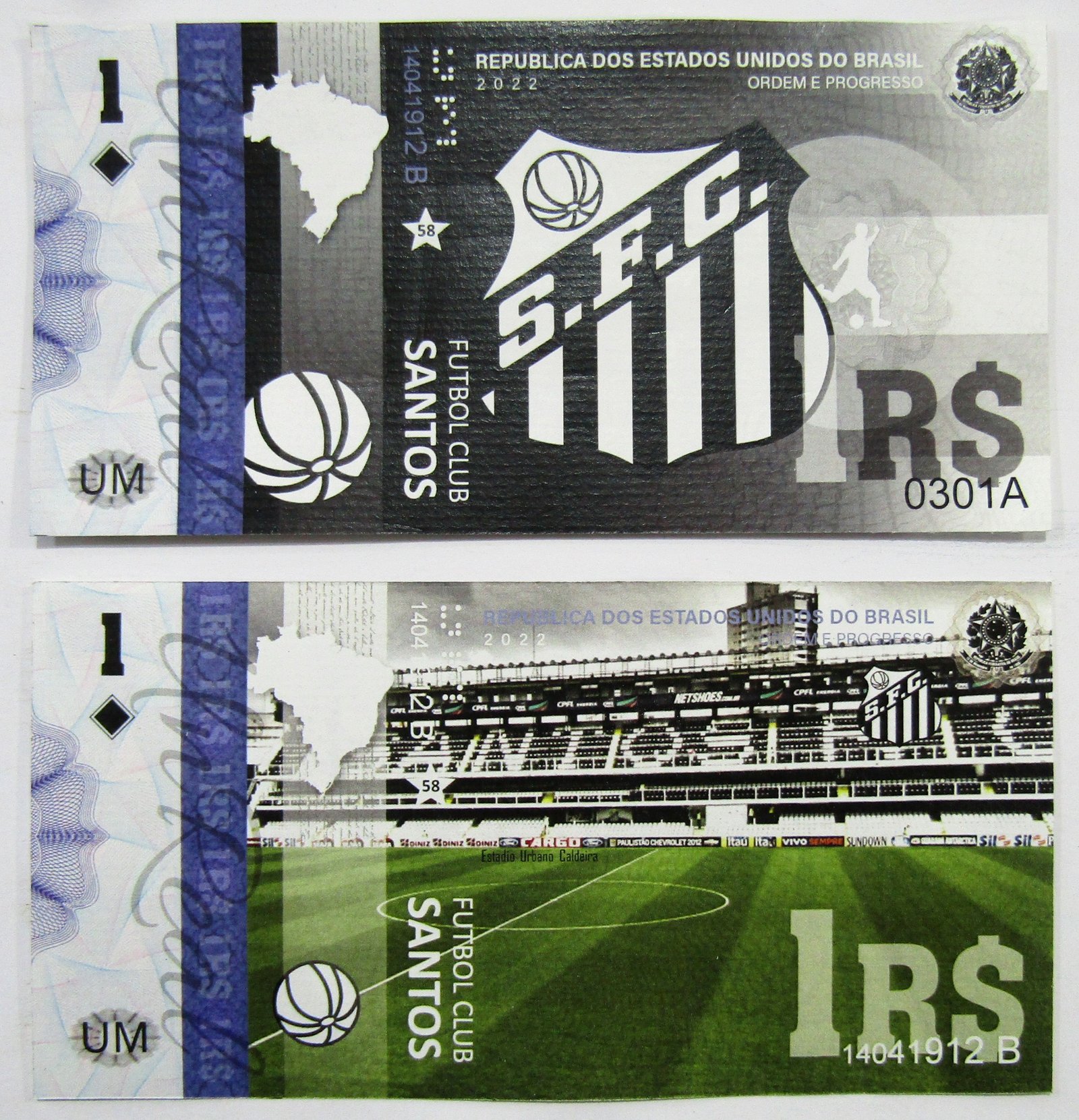 Brasil Billete 1 Real 2022 Club de Futbol Santos, Estadio Urbano Caldeira UNC - Imagen 2